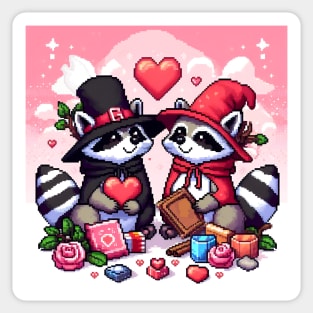 Raccoons in love pixel art Sticker